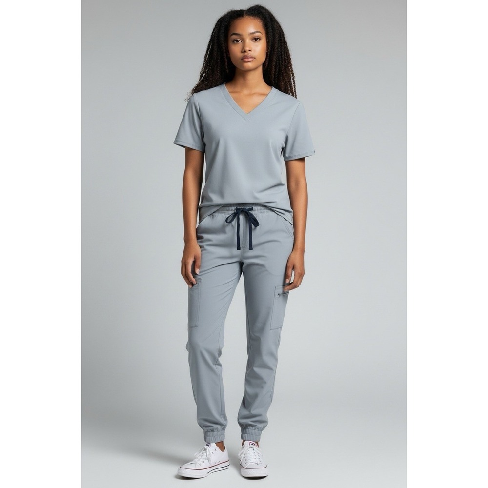 FIGS Scrub Set Small Casma Top Zamora Jogger Pants Gray Blue Technical